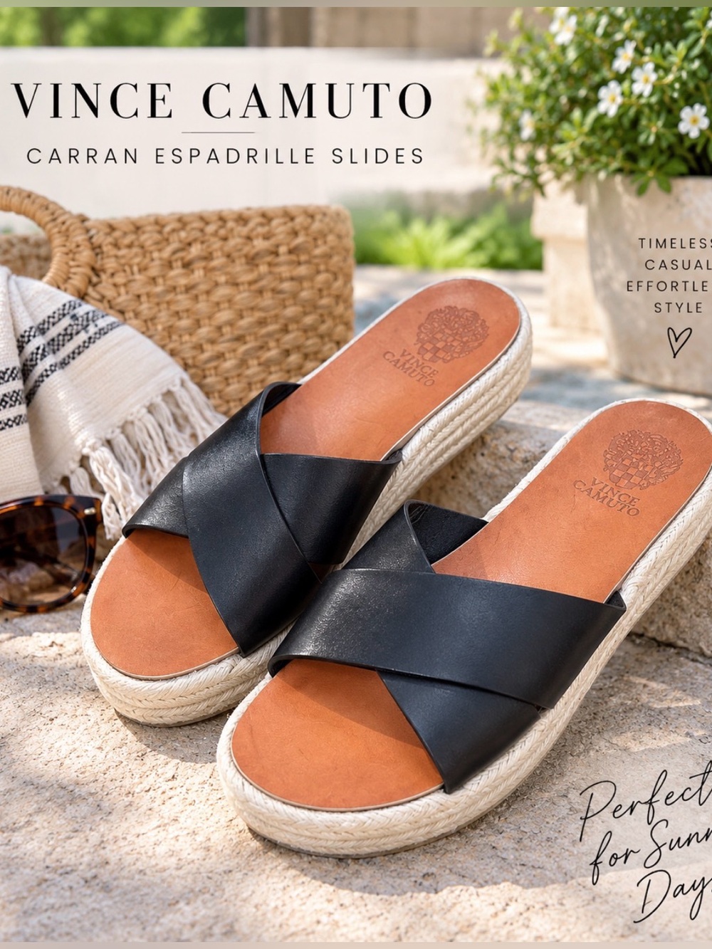 Vince Camuto Black Leather Carran Espadrille Slides